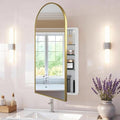 FKWin Arched Gold Bathroom Medicine Cabinet with Mirror, Left or Right Opening, Bathroom Mirror with Storage, Surface Mount Medicine Cabinet not Recessed, Gold, 16x32 inch