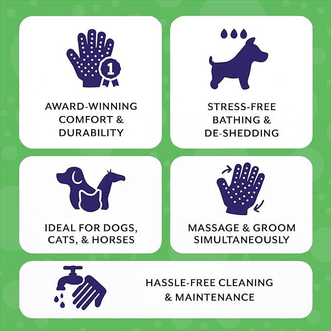 H HANDSON Pet Grooming Gloves - Patented #1 Ranked, Award Winning Shedding, Bathing, & Hair Remover Gloves - Gentle Brush for Cats, Dogs, and Horses (Green, Small)