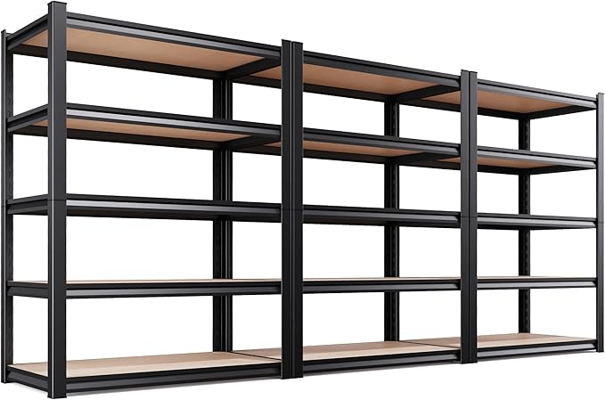 AOAORRG Set of 3 Storage Shelves, 45.6" W Garage Shelving, Heavy Duty Metal Shelving, Home Storage Shelf, Adjustable 5-Tier Shelving Unit, for Basement Warehouse, 45.6" Wx17.7 Dx71.2 H, Black
