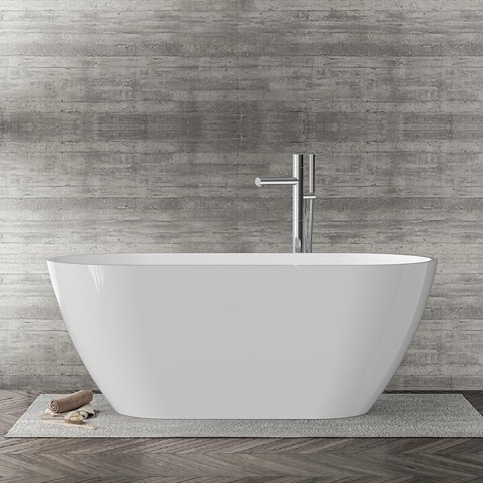 67 Inch Acrylic Freestanding Bathtub, Acrylic Soaking Bathtub with Matte Drain and Overflow, Deep Ergonomic Tub with Double-Walled Insulation, CUPC Certified, Modern Square Design