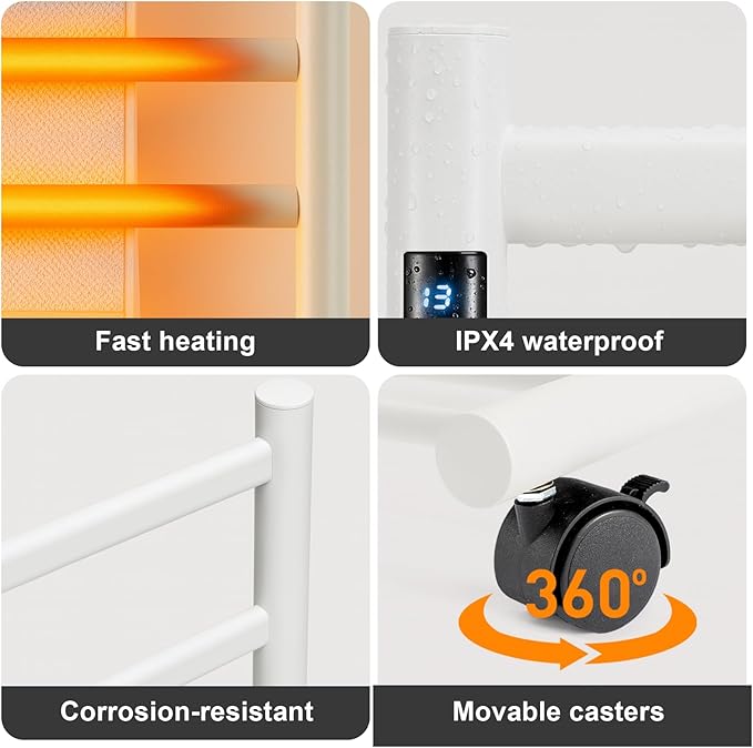 GROWNEER Upgraded Heated Towel Rack, 7 Bars Towel Warmer Rack, Wall Mounted & Freestanding Towel Warmer for Bathroom, Timer & Temperature Multi-Level Adjustments, Overheating Protection (White)