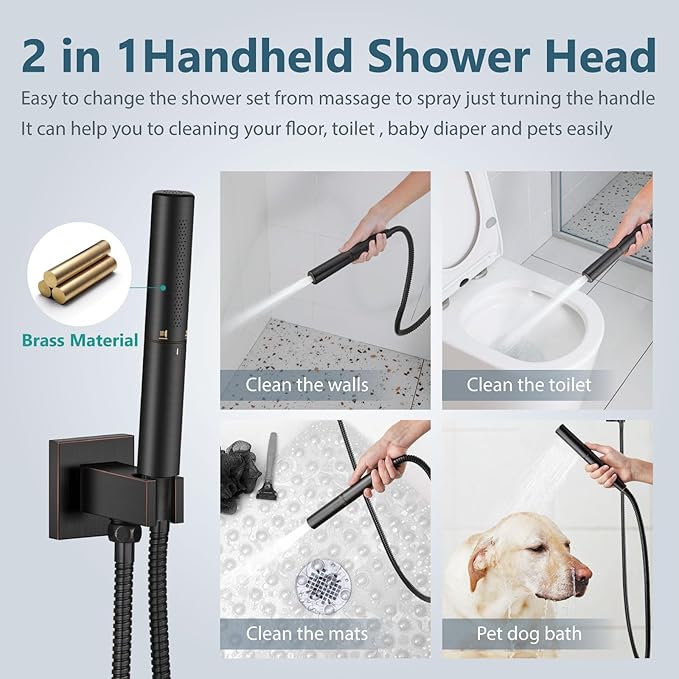Aolemi Shower Faucet Set, High Pressure Shower System with 2-in-1 Handheld Sprayer, Wall Mount Fixture Combo with Rough-in Valve, 10 Inch Shower Head, Oil Rubbed Bronze