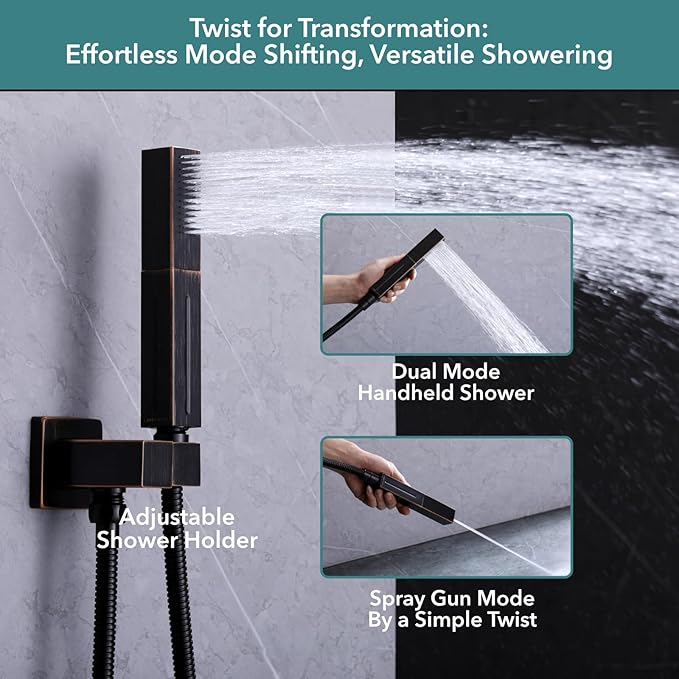 VANFOXLE Shower Faucet Set Oil Rubbed Bronze Shower System,Push Button Diverter Shower Faucet with 2 in 1 Handheld,Ceiling Mount 12 Inch Shower Head with 6 Inch Wall Mount Shower Head