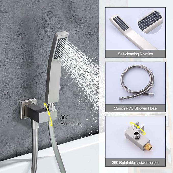 Wall Mount Tub Filler Faucet with Waterfall Tub Spout Waterfall Bathtub Faucet with Handheld Shower Modern Tub Filler Faucet Single Handle, Brushed Nickel