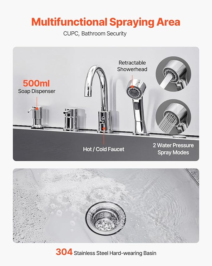VEVOR Dog Bath Tub, Professional 50 Inch 304 Stainless Steel Dog Washing Station Anti-Slip Ramp & Storage Drawer, Hot Cold Water Faucet and Showerhead for Large Medium Small Dogs (Left Door)