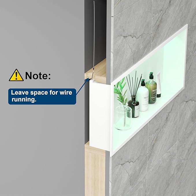 30X12 RGB Shower Niche, White Stainless Steel LED Wall Recessed Organizer, No Tile Needed Wall Niche for Bathroom Storage Built-in Installation