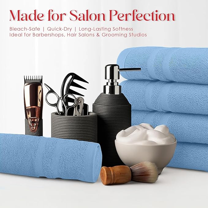 RIVERSIDE Pack of 24 Salon Towels Set – 16 x 26 Inches, 100% Ring Spun Cotton Highly Absorbent and Quick Dry Towels for Salon, Hand, Barber, Gym, Home & Hair Care, Blue