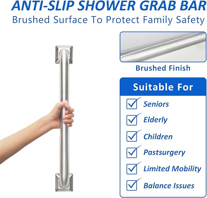 Bathroom Grab Bars Stainless Steel Handrail ADA Compliant 500lbs bathtubs and Showers Toilet Handle Safety for Handicap, Elderly, Disabled, Injury (12inches 2 Pack)