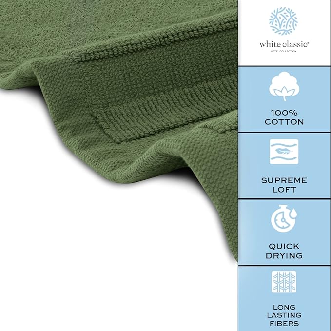 White Classic Luxury Bath Mat Floor Towel Set - Absorbent Cotton Hotel Spa Shower/Bathtub Mats [Not a Bathroom Rug] 22"x34" | 2 Pack | Forest Green