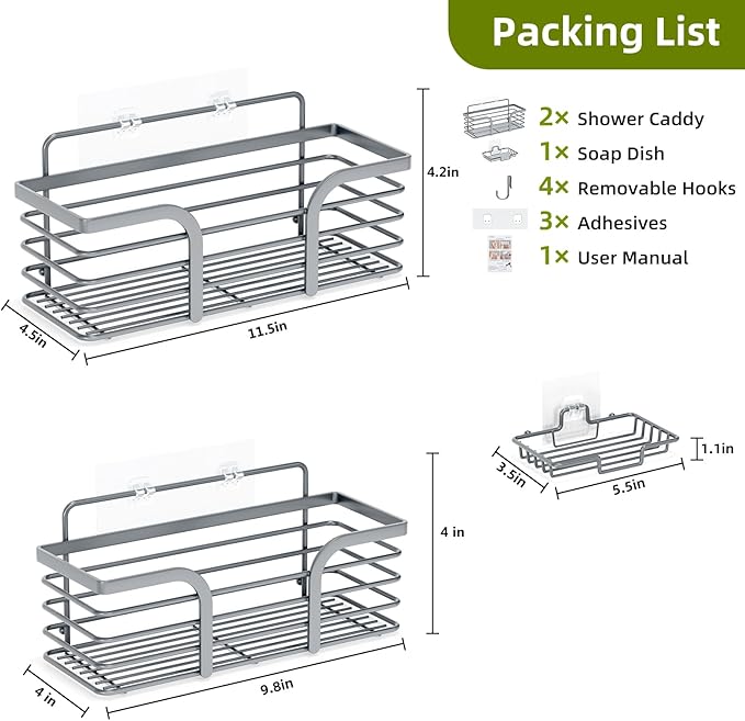 Yougai Shower Caddy 3 Pack, Adhesive Shower Shelf Organizer Rack, Rustproof Stainless Steel Bathroom Organizers and Storage, Large Capacity Wall Mounted No Drilling Bathroom Accessories