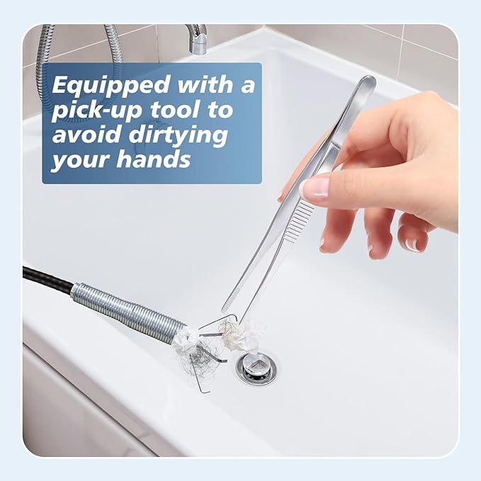 63'' Flexible Grabber Claw (4 Claws), Drain Snake with Tweezers, Bendable Hose Grabber Reacher Tool, Retractable Drain Clog Remover Tool, Pickup Tool for Bath Tub, Toilet, Kitchen Sink & Sewer