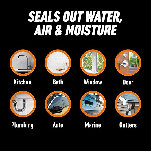 Gorilla Waterproof Caulk & Seal Silicone Sealant, 10oz Cartridge (Pack of 2) - White Caulking Sealant for Kitchen, Window, Bath, Marine, Door and More