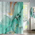Gibelle Abstract Marble Shower Curtain, Teal Green Jade Texture Gold Stripes Ombre Watercolor Paint, Modern Ink Art Decor Waterproof Fabric Curtain for Bathroom Set, 71x71