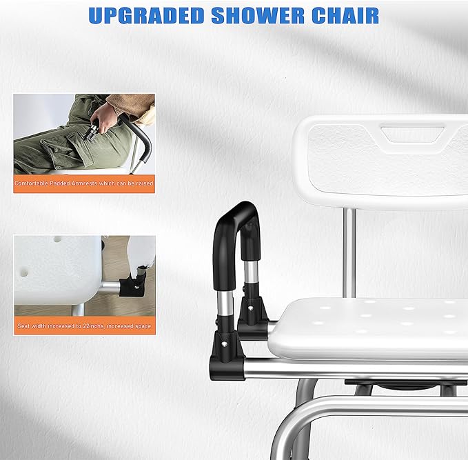 360 Degree Shower Chair Swivel,Shower Seat with Armrests and Back, Adjustable Bathroom Shower Chair
