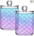 MNSRUU 4 Pack Qtip Holder Organizer Dispenser Pink Blue Mermaid Scales Bathroom Containers Bathroom Vanity Storage Canister Apothecary Jars for Cotton Swabs/Pads/Floss