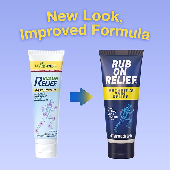 RUB ON RELIEF Topical Pain Relief Cream - Non-Greasy Joints Pain Cream for Knees, Shoulders & Back, Targeted Arthritis & Muscle Aches with Arnica, MSM, Turmeric, Aloe Vera, & Castor Oil- 3 oz (1 Pack)