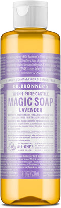 Dr. Bronner's Magic Soap-Pure-Castile Liquid Soap (Lavender, 8 ounce)-Regenerative Organic Certified Oils, 18-in-1 Uses: Body, Hair, Laundry, Pets & Dishes, Concentrated, Vegan, Non-GMO
