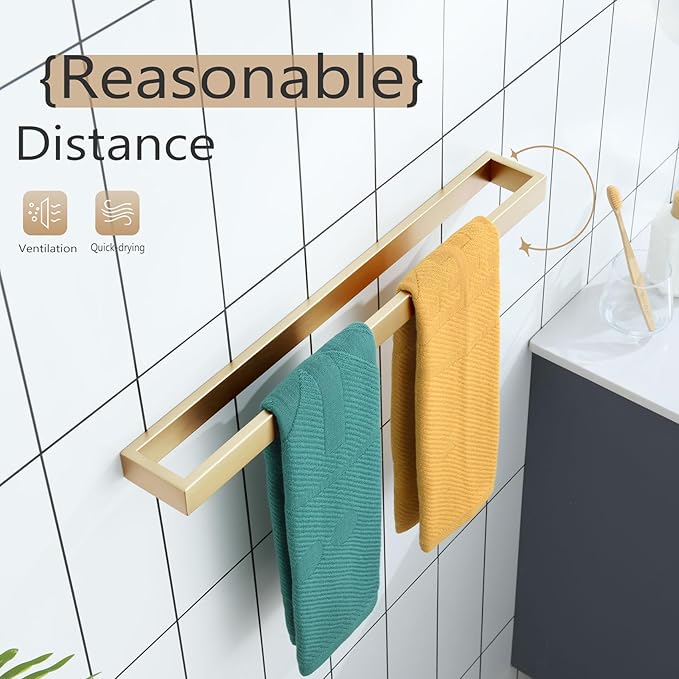 KOKOSIRI Towel Bar Brushed Gold Bath Towel Holder 24 Inch Kitchen Towel Hanger Rack Stainless Steel Bathroom Hardware Wall Mounted, 1 Pack B4008BG-L24