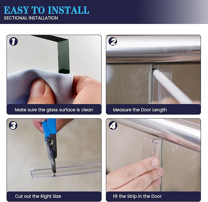 Bathroom Shower Door Seal Strip, 2PCS 78 Inch Shower Door Side Seal Strips, PVC Transparent Shower Door Seal Strip for 3/8"(10MM) Frameless Shower Door