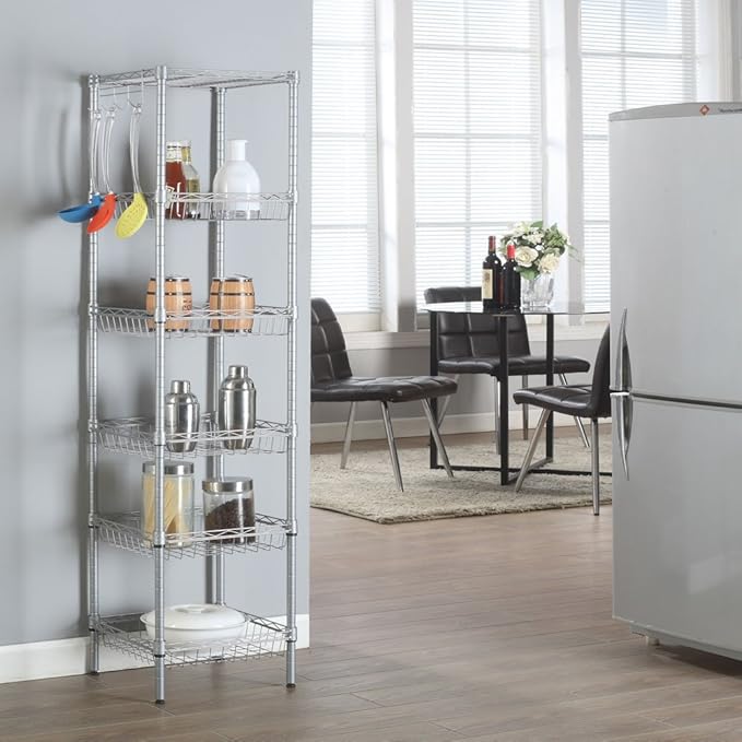 6 Tier Storage Racks Shelving, Heavy Steel Pantry Shelves, Adjustable Wire Shelving Rack, Suitable for Garage, Kitchens, Offices, 13.4" W x 13.4" D x 63" H, Silver