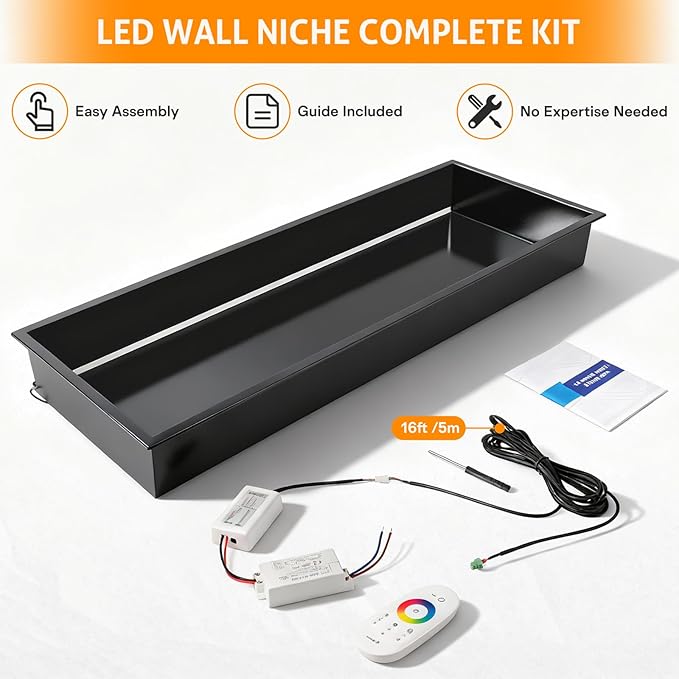 WICHEMI Stainless Steel Shower Niche 36" X 12", No Tile Needed Wall Niche with RGB Light, Recessed Shower Shelf for Bathroom Storage Over Mount Installation, Matte Black