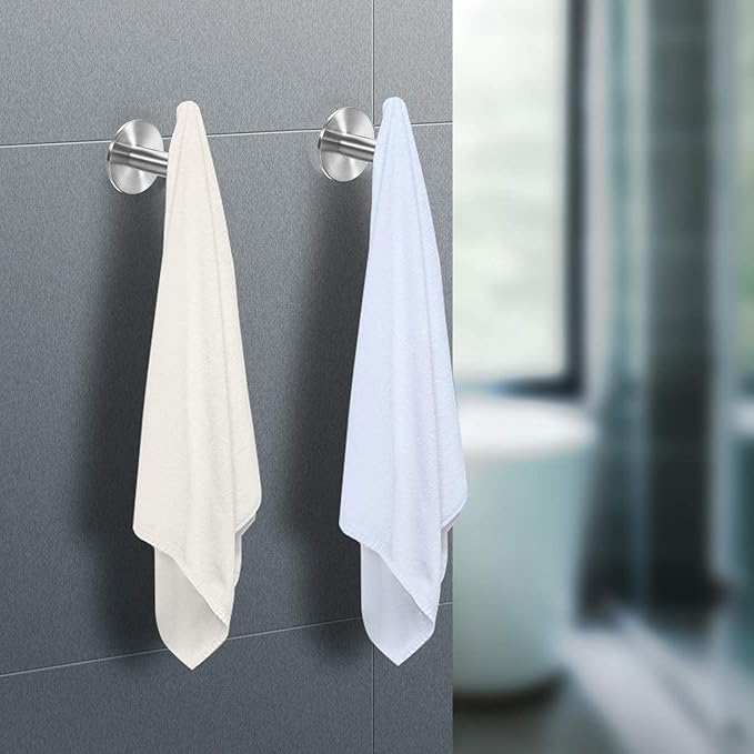 Vuzvuv Adhesive Brushed Nickel SUS304 Stainless Steel Towel Hooks – Heavy Duty Waterproof, Self-Adhesive Coat Robe Hook for Bathroom, Kitchen, Hotel (2-Pack)