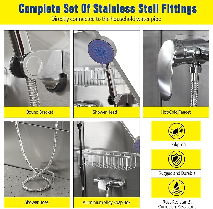 50" Stainless Steel Dog Washing Station, Pet Grooming Tub with Hot/Cold Faucet & Showerhead, Non-Slip Stairs for Small/Medium Dogs & Cats