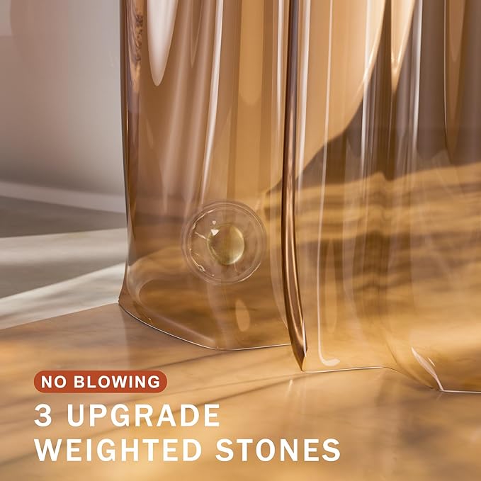 AmazerBath Long Shower Curtain Liner, 100% EVA Soft Clear Amber Heavy Duty 78 inch Shower Curtain and Liner 2-in-1, 72x78 Plastic Bathroom Shower Curtain, 12 Rustproof Grommets & 3 Weighted Stones