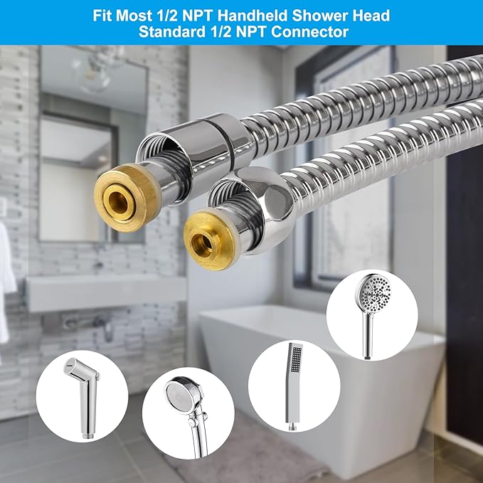Hibbent All Metal Shower Hose, 119 Inch Stainless Steel Extra Long Shower Hose Replacement, Brass Insert & Nut, Anti-Twist Handheld Shower Head Hose Extension, Flexible Shower Hose Attachment, Chrome