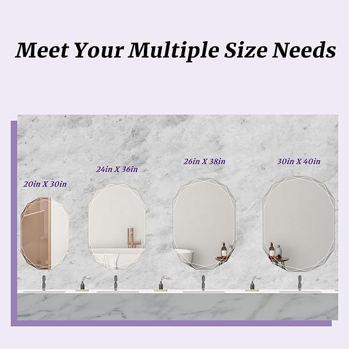 Bathroom Mirror for Wall, 24" x 36" Oval Bathroom Vanity Mirror, Beveled Edge Frameless Wall Mount Vanity Mirror, Wall Mirror Decorative, Irregular Beveled Edge