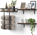 Towel Racks for Bathroom-Wall Mounted Floating Shelves for Wall Bathroom Bedroom Kitchen Living Room, Hanging Book Shelves Decor Bathroom Organizer, 16 inch Solid Wood, Carbonized Rustic Brown