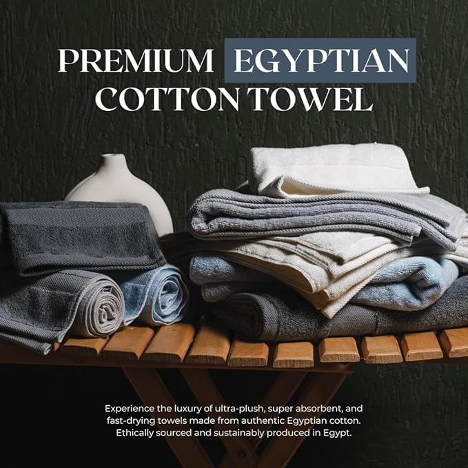 Egyptian Cotton Towel Set - 3 Piece | Ultra Soft 100% 600 GSM Towels | 1 Bath, 1 Hand, 1 Washcloth | Quick Dry, Durable for Bathroom, Home, Spa, Gym | Premium Towel Set (Light Gray)