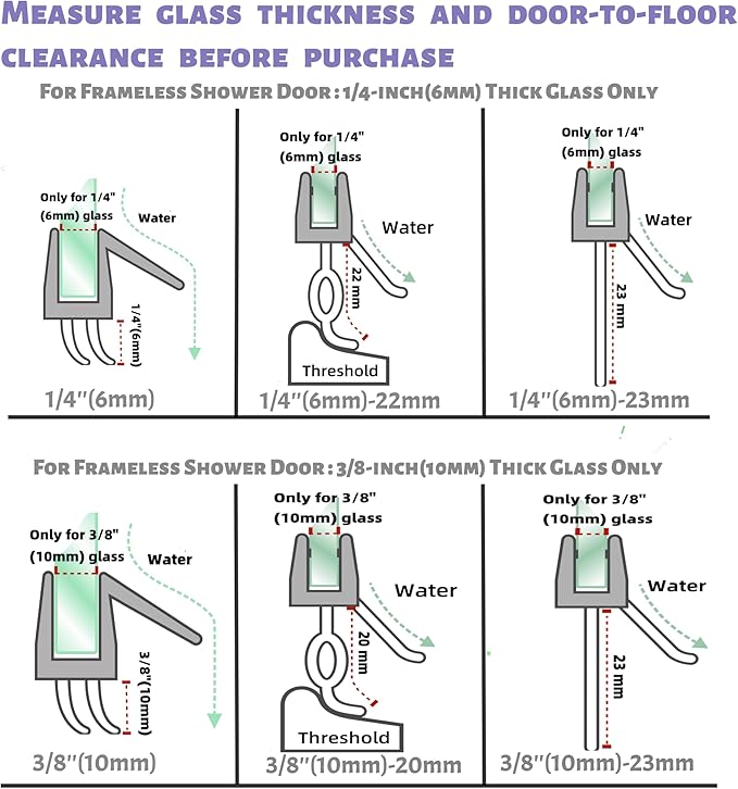 2-Pack Frameless Shower Door Bottom Seal (3/8'' X 39'') Clear Glass Shower Door Seal Strip Shower Door Sweep can Covers up to 23mm Gap - Stop Leaks