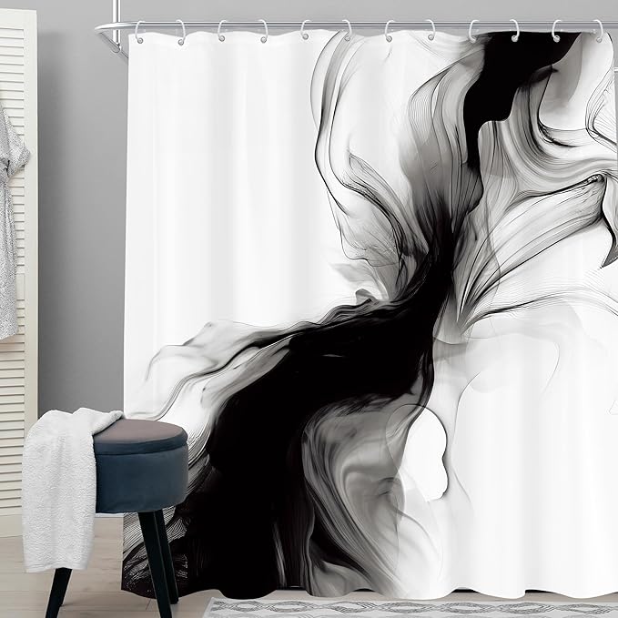 Cinbloo Extra Long Black and White 72Wx84H Shower Curtain Abstract Marble Modern Neutral Ombre Grey Minimalist Bathroom Curtain Set Elegant Chic Simple Ink Texture Bath Bathroom Accessories Decor