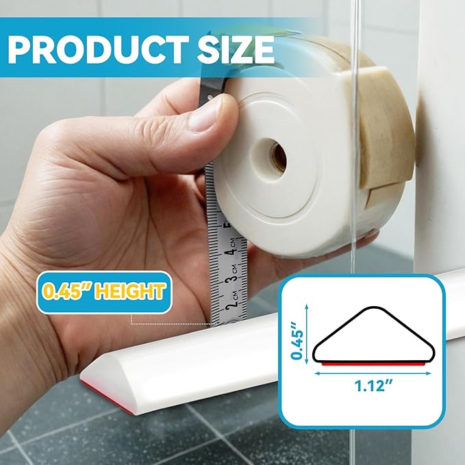 67'' Collapsible Shower Threshold Water Dam Shower Barrier Keeps Water Inside Threshold Dry and Wet Separation Retention System Suitable for Bathroom Kitchen Sink Bathtub