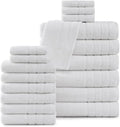 Casa Platino 100% Cotton Luxury Bathroom Towel Set - 18 Pcs - Super Soft, Fluffy & Highly Absorbent - 6 Large Bath Towels, 6 Washcloths, 6 Hand Towels - Complete Family Pack - White Bath Towel Set