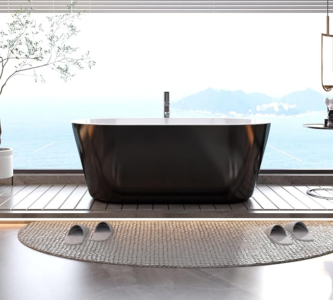 Freestanding Bathtub – Acrylic Extra Large Soaking Bathtub, 67 Inch Modern Free Standing Tub with Chrome Drain & Overflow, Black & White Freestanding Tub for Home Spa Upgrade