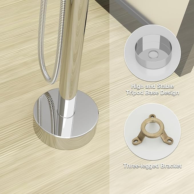 BESy Freestanding Bathtub Faucet Tub Filler Free Standing Floor Mount Stand Brass Bathroom Tub Faucets with 2 Function Hand Sprayer Shower Handheld Wand Swivel Spout, Polished Chrome Finish