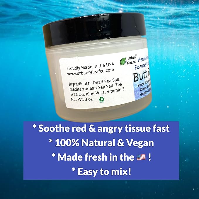 Urban ReLeaf Butt Bath ! Hemorrhoids, Fissures & Stitches. Helps itching & Burning. Clean, Soothe & Calm. The Easy Sitz Bath! Fast Relief! Gentle Sea Salt Soak. Gentle, Effective, 100% Natural