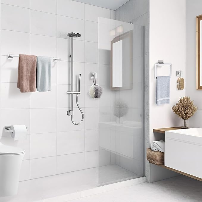 TQKAG Brushed Nickel Bathroom Hardware Accessories Set 10 Pieces, 23.6" SUS304 Stainless Steel Towel Bar Set Wall Mounted Includes Single Towel Bar, Towel Ring, Toilet Paper Holder, Double Towel Hooks