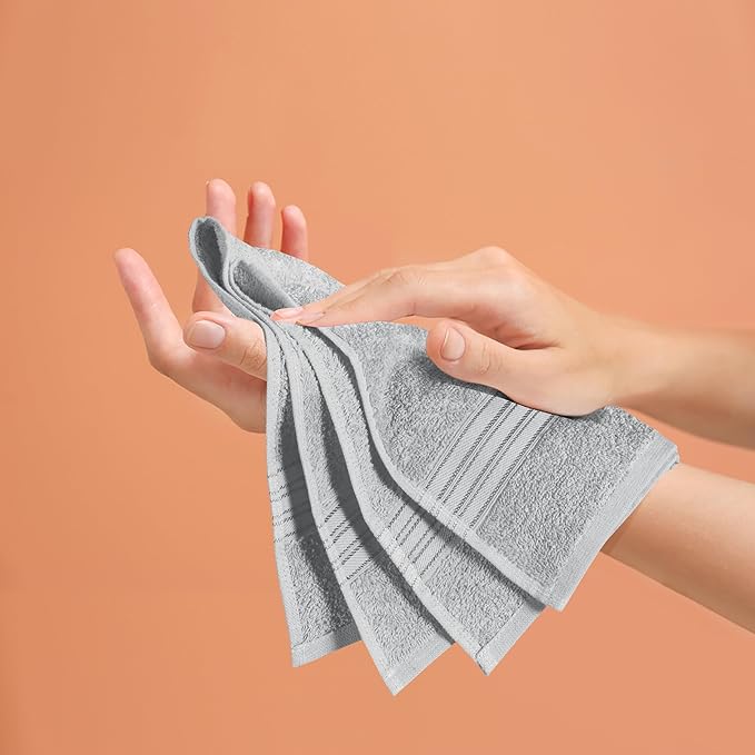 BOUTIQUO Ultra Soft Cotton 6 -Piece Hand Towel Set 16x24 Inch, Ideal for use in Bathroom, Kitchen, Gym, Spa & General Cleaning, Compact & Lightweight Multi Purpose Hand Towels - Light Grey