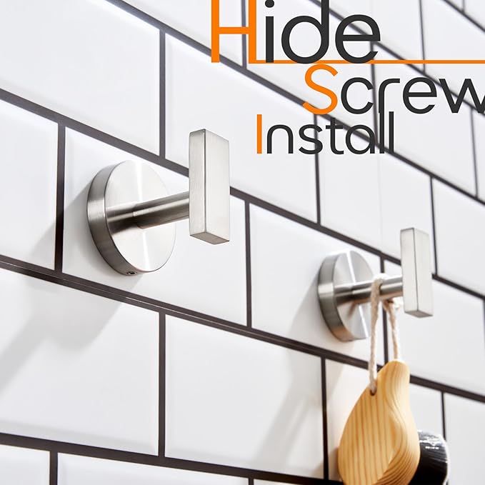 Robe Hook Brushed Nickel Bath Towel Hooks Stainless Steel Wall Hooks for Bathroom Kitchen Closet Garage Door Hanger 2 Pack, AN1001BR-P2