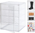 3X-Large 4 Tiers 17.7"X13"X13" Acrylic Display Case with 3 Division Boards, Clear Organizer Box Plastic Holder with Magnetic Door for Handbags, Purses, Boots, Figures, Book