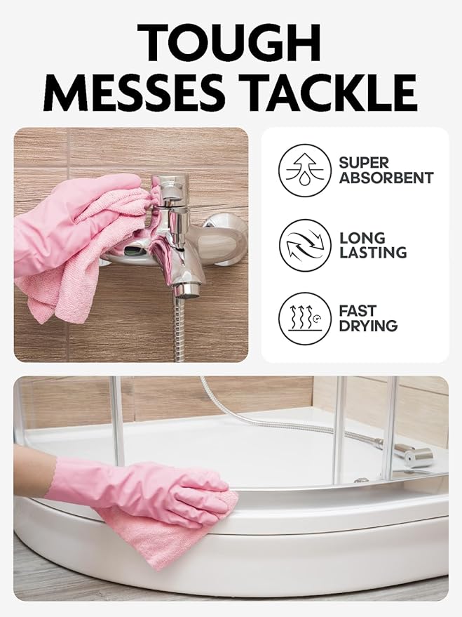 Fantasticlean Microfiber Cleaning Cloth Rolls -150 Pack, Tear Away Microfiber Towels, 12" x 12", Reusable, Washable, Ultra Absorbent Dishcloth for Home Supplies, Car, Pet, Kitchen (Pink & Lavender)