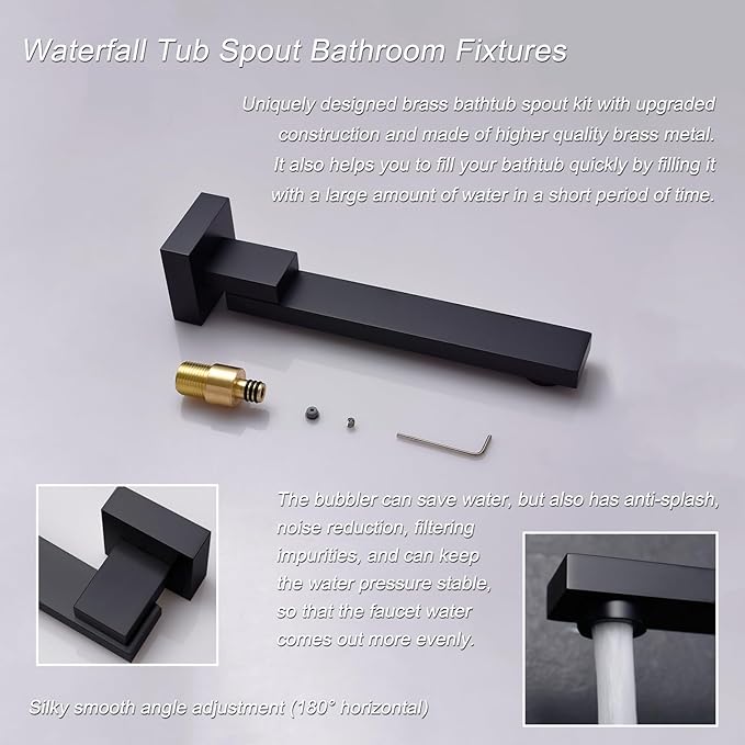 Thermostatic Shower System Matte Black Shower Faucet Set with Tub Spout, 6 PCS Body Jet and Handheld Spray, 12 inch Ceiling Mount Shower Head