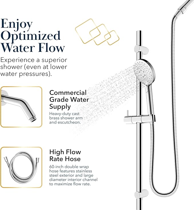 BATH ROYALE Handheld Shower Head, Detachable High Pressure & 3 Spray Modes, Chrome