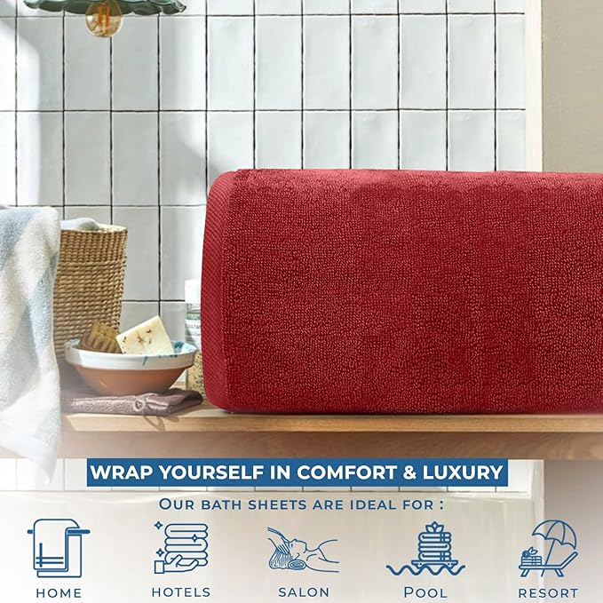 DAN RIVER Pack of 1 Bath Sheet 40x80 Inches, Luxury Large Towels Oversized for Bathroom, Absorbent Plush Towels - Red