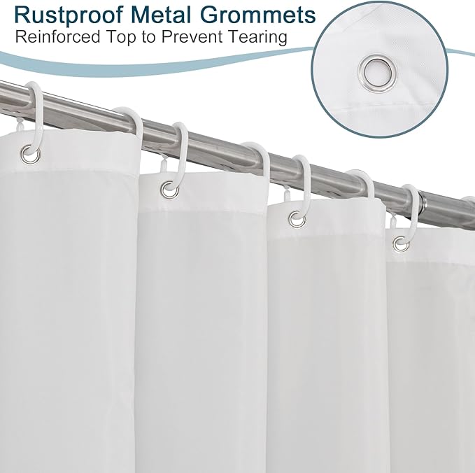 AooHome White Stall Size Bathroom Curtain for Hotel, Fabric Shower Liner with Hooks for Hotel, Waterproof, 48 Width x 72 Height Inch