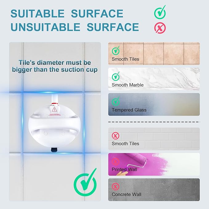 Upgraded Suction Shower Grab Bar with Glow-in-The-Dark Handle, Extra Strong 418lb Suction Handle for Bathtubs, Showers, and Toilets, Safety for Elderly/Seniors, White, 2 Pack