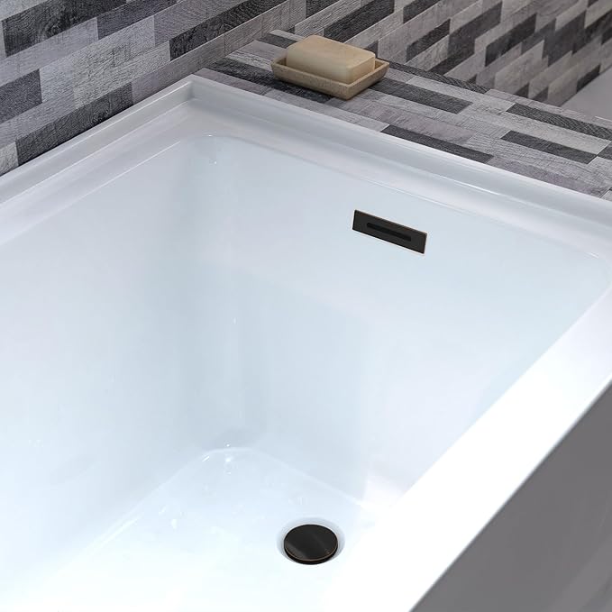 WOODBRIDGE 54" Acrylic Rectangular Alcove Soaking Bathtub in White with Right Drain, Oil Rubbed Bronze Pop-Up Drain Included BA5430R
